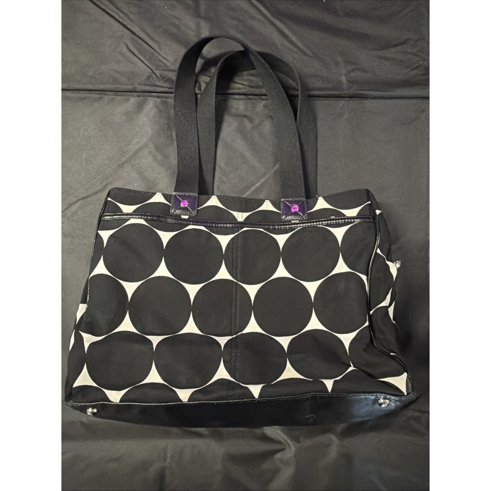 THIRTY-ONE Large TOTE Bag BIG BLACK & WHITE POLKA DOTS Handles